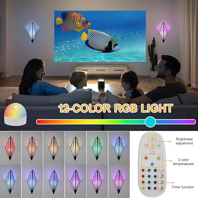 Modern Battery Operated Wall Sconces Set of Two, Simple Creative Wall Lamp Art Deco Lighting Fixture with Remote Control, RGB Dimmable Led Wall Light for Bedside Bedroom Living Room (Black)