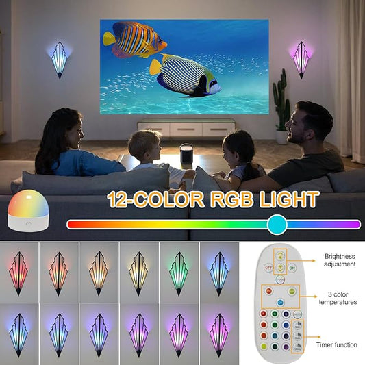 Modern Battery Operated Wall Sconces Set of Two, Simple Creative Wall Lamp Art Deco Lighting Fixture with Remote Control, RGB Dimmable Led Wall Light for Bedside Bedroom Living Room (Black)