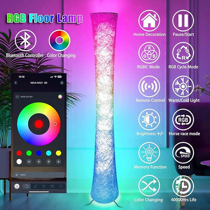 2 Pcs Floor Lamp, 61'' Smart RGB LED Corner Lamp with Music Sync and 16 Million DIY Colors, 3 Color Temperature, APP & Remote Control, Color Changing Standing Floor Lamp for Bedroom Living Room