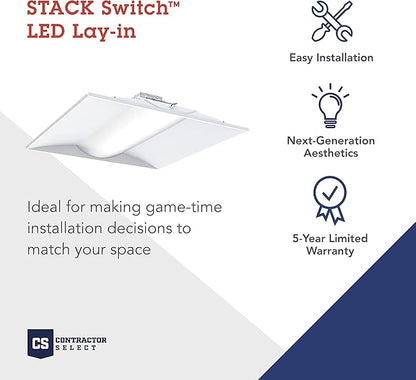 Lithonia Lighting 2x4 LED Troffer Light, Stack Switch LED Drop In Ceiling Light for Dropped Ceiling, 4000/5000/6000 Adjustable Lumens, 3500K/4000K/5000K Switchable Color Temperature, White
