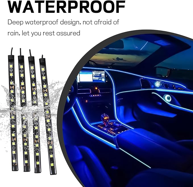Car LED Strip Light, 12V 48 LED Interior Atmosphere Lights Under Dash Ambient Night Light, Auto Interior Decorative Lamp with Cigarette Adapter Plug, Car Accessories (Blue, Cigarette Lighter)