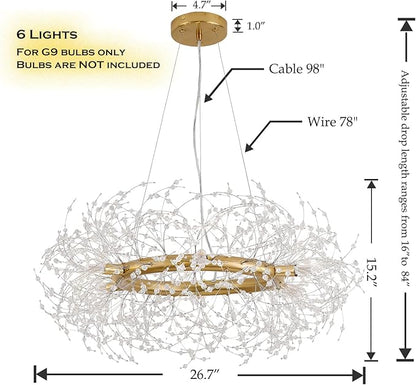 Macarena Modern Crystal Gold Chandelier Dinning Room Light Fixture Firework Round Pendant Hanging Lighting for Bedroom Living Room Closet Bathroom Kitchen