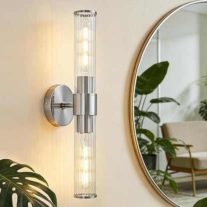 Chrome Bathroom Vanity Light, Wall Sconce Threaded Glass 1 Pack, Modern Wall Light for Bathroom, Living Room, Hallway, Kitchen - UL Certification (Bulb Not Included)