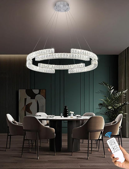 D24'' Modern Silver Crystal Ring Chandelier for Living Room Dinning Room Crystal Pendant Light Dimmable 3000k-6000k