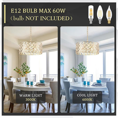 CATINER Gold Crystal Chandelier Modern 18" Round Semi Flush Mount Ceiling Light for Dining Living Room Bedroom & Foyer - Large Round Pendant Fixture