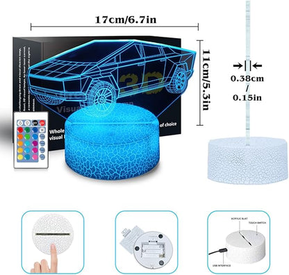 3D Cybertruck Car Night Light Gifts for Kids,16 Color Change Decor Bedside Lamp with Remote and Smart Touch, Gifts for Christmas Birthday Boys Girls