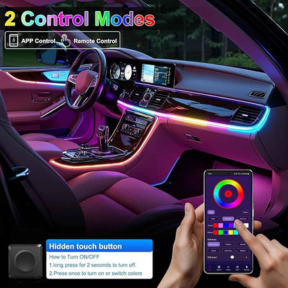 Acrylic Interior Car LED Strip Light with Wireless APP, RGB 18 in 1 with 175 inches 593 LEDs Fiber Optic Ambient Lighting Kits, 16 Million Colors Sound Active Function Car Neon Lights