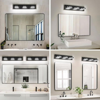 LED Modern Bathroom Light Fixtures, 3-Light 24-Inch Matte Black Vanity Lights for Bathroom Lighting Fixtures Over Mirror, 6000K Cool White 350° Rotatable Wall Lamp