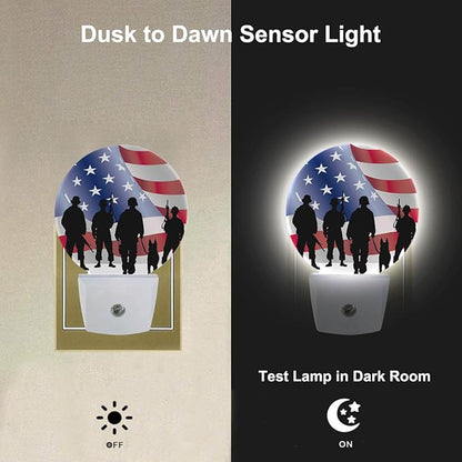 4th of July Patriotic Night Light American Independence Memorial Day Always Remember Night Lights Plug into Wall with Dusk to Dawn Sensor Round LED Lighting