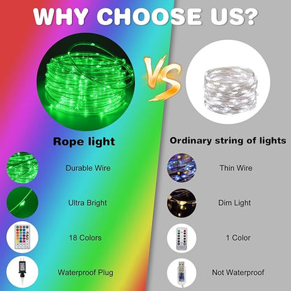 Gvwoxm 98FT 300 LED Rope Lights, 18 Colors with Timer, 5 Modes, Waterproof Plug-in Remote Control Camping String Lights for Outside, Camping, Classroom, Party, Festival Decoration Light Strings