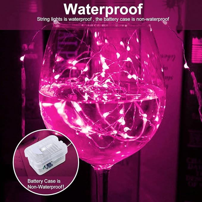 AIKEI 100 Pack LED Fairy Lights Battery Operated, Mini String Lights Waterproof 7 Feet 20 Led Firefly Starry Lamps for Wedding Party Bedroom Garden Valentines Christmas Decoration Pink