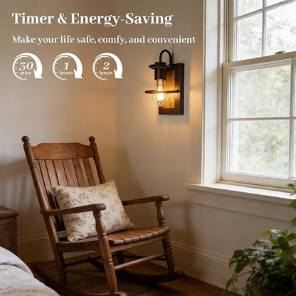 Battery Operated Wall Sconce Set of 2, Wireless Wall Lights with Remote Control, Dimmable 3 Color Temperatures, Rechargeable Wall Sconce with Vintage Faux-Wood Finish for Bedroom Living Room