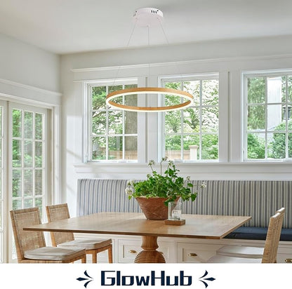 LED Ring Chandelier Wood Grain Round Chandeliers Modern Farmhouse Pendant Light Circular Hanging Ceiling Light Coastal Chandelier for Dining Room Kitchen Entryway, 20 inches