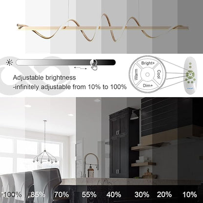 47.24" Gold Modern Chandelier for Dining Room Over Table,Gold Modern Led Pendant Light Kitchen Island Lighting Dimmable Modern Dining Room Light Fixture Creative Snake-Shaped Twist Design