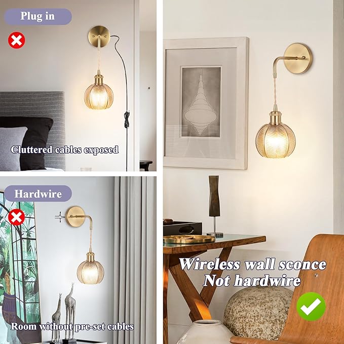 Battery Operated Wall Sconce, Wireless Wall Sconces Decor Set of 2 with RGB Color Changing Dimmable, Wall Sconces Set of Two with Remote, Vintage Wall Lamp for Bedroom Living Room etc
