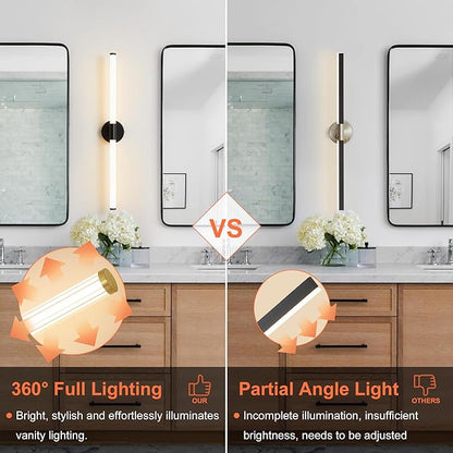 Bathroom Wall Sconces Set of 2 Hardwired Dimmable 5CCT LED Bathroom Light Fixtures Over Mirror 360° Full Lighting 31" Long Vanity Light Bar Modern Black Wall Sconce for Bath Bedroom Living Room