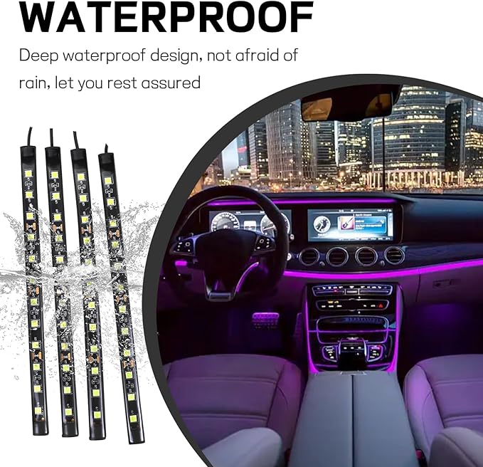 Car LED Strip Light, 12V 48 LED Interior Atmosphere Lights Under Dash Ambient Night Light, Universal Auto Interior Decorative Lamp with USB Port, Truck SUV Car Accessories (Pink Purple, USB)