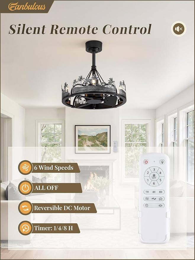 Fanbulous 20 Inch Farmhouse Rustic Ceiling Fan with Light and Remote, Black Chandelier Fan with Bear and Deer Design,Summer Sand Beach Design,Rustic Chandeliers for Living Room, Bedroom