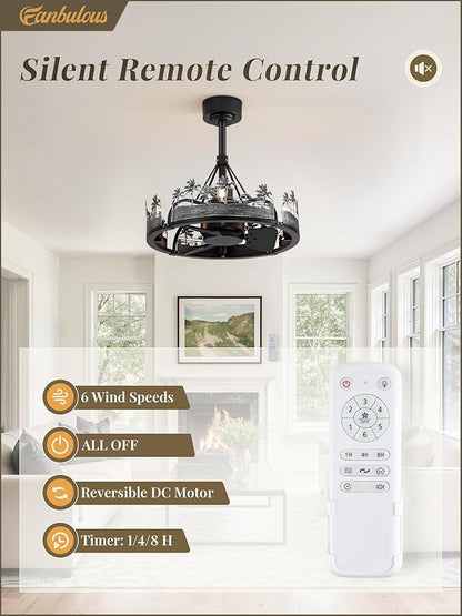 Fanbulous 20 Inch Farmhouse Rustic Ceiling Fan with Light and Remote, Black Chandelier Fan with Bear and Deer Design,Summer Sand Beach Design,Rustic Chandeliers for Living Room, Bedroom