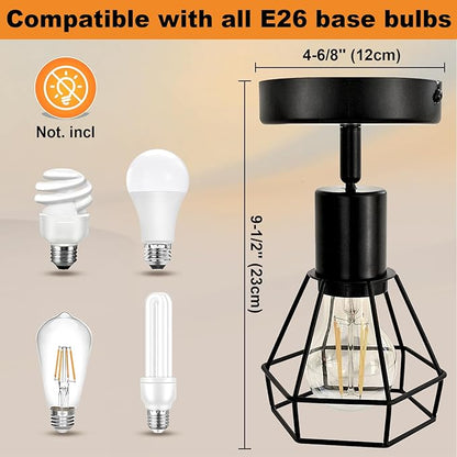 LTBLIGHT 1-Light LED Track Lighting, Black Adjustable Ceiling Light with Metal Wire Cage, Farmhouse Spotlight Fixture for Bedroom Bedside Hallway, E26 Base (Bulbs Not Included)
