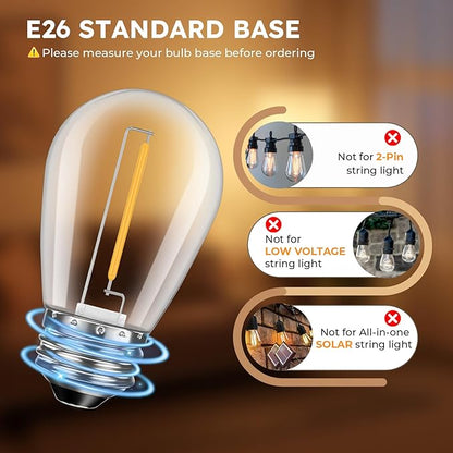 GvvooHome 64 Pack S14 LED Replacement Light Bulbs, Shatterproof Plastic 1W Outdoor String Light Bulbs for Patio, Garden, Waterproof, E26 Regular Medium Screw Base, Warm White