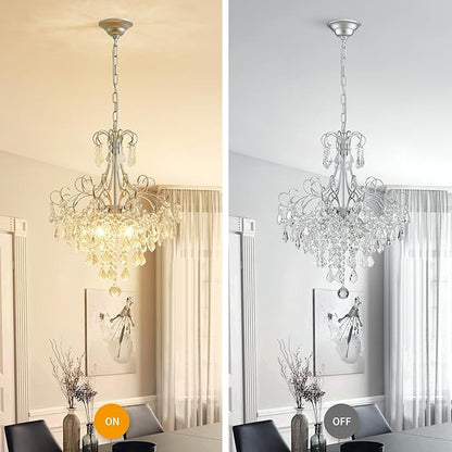 WUZUPS Crystal Chandelier 5-Light Pendant Ceiling Light Modern Lighting Fixture for Dining Room Hallway Bedroom Kitchen Bathroom, H 22.4" x W 18.3", E12 Base, Silver