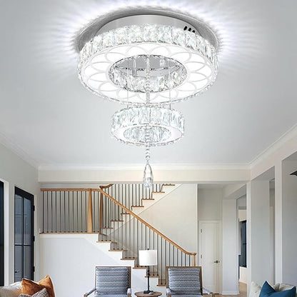 Flashing God Dia 16" Mini Chandelier Modern Crystal Chandeliers for Hallway LED Dimmable Flush Mount Ceiling Light for Dining Room Living Room Bedroom