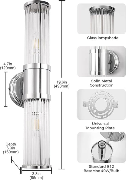 DORESshop Silver Wall Sconce, 19.6” Sconces Lighting, 2-Light Modern Light Fixtures, Bathroom Vanity Light for Living Room, Bedroom, Sconces Wall Decor, 1pack