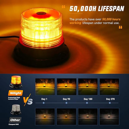Nilight 40 LED Strobe Light Amber Warning safety Flash Beacon Lights 12V-24V with Magnetic and 16ft Straight Cord for Forklift Truck Tractor Golf Carts UTV Car Bus