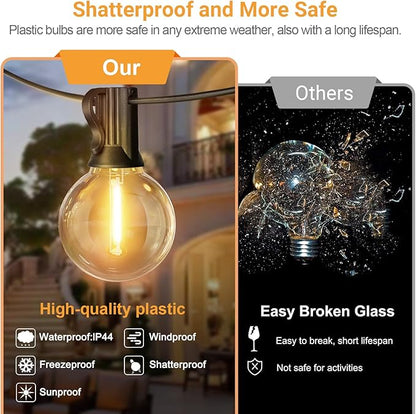 LAMPHOME LED Outdoor String Lights, 51FT Waterproof Patio Lights with 25+2 Edison Shatterproof Bulbs, UL Listed Connectable Dimmable Hanging Lights for Backyard Porch Garden Deck Balcony Decor