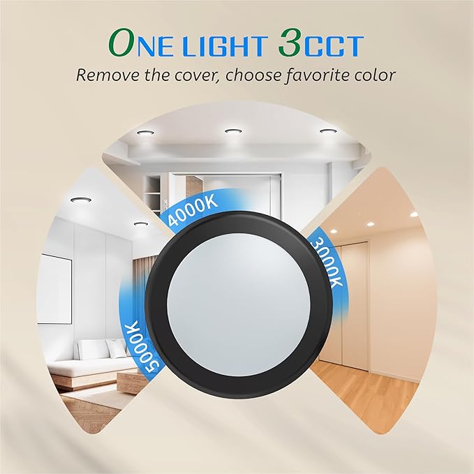 ECOELER Black 6inch Dimmable LED Disk Lights, 3CCT Selectable Flush Mount Ceiling Light Fixture, 16.5W 1100Lm, Low Profile Surface Mount for Recessed Can or Junction Box, ETL Listed, 10 Pack