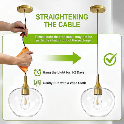 Glass Pendant Lights Kitchen Island, 9.45'' Brass Gold Pendant Lighting Fixtures, Modern Hanging Ceiling Light with Clear Glass Shade for Farmhouse Dining Room Bedroom Hallway(1 Pack)