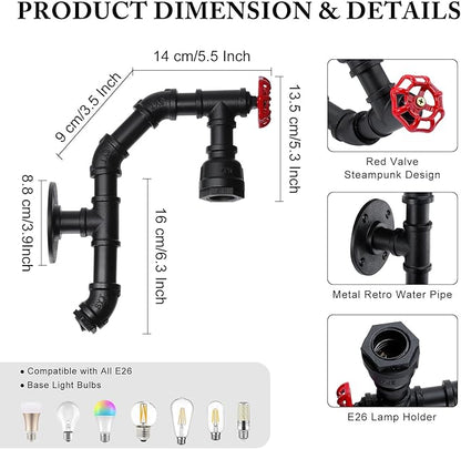 XEYOU Retro Wall lamp Vintage Industrial Steampunk Wall Sconce with Switch Metal Water Pipe Wall Mounted Light Fixture E26 Edison Bulb for Cafe Bar Restaurant Bedroom Livingroom
