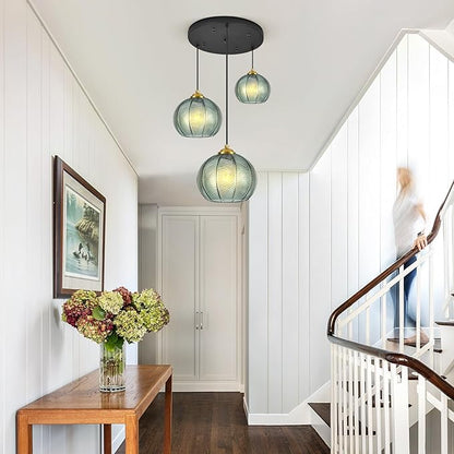 Mint Green Glass Chandelier, 3 Light Pendant Light Fixtures Kitchen Island Lighting Century Modern Kitchen Island Pendant Lighting Hanging Lights Multi Light Cluster Pendant Lighting（Without Bulb）