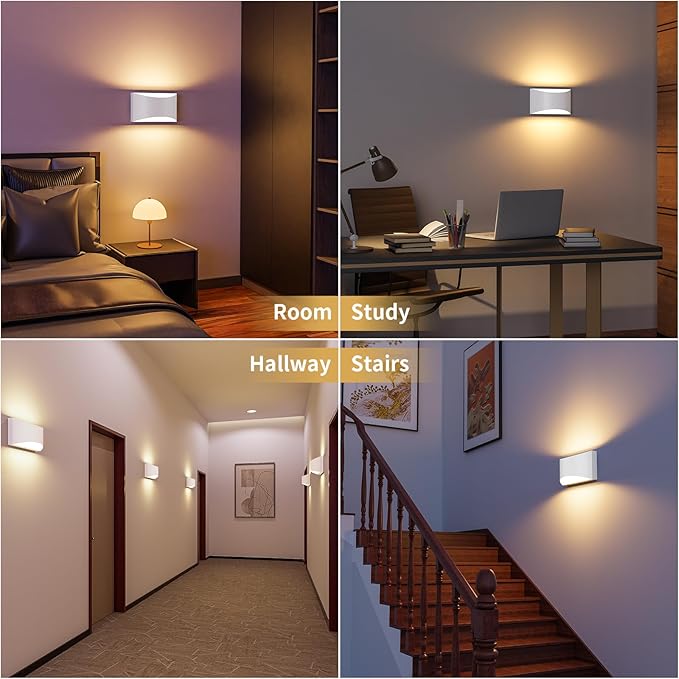Black Modern LED Wall Sconce, 3 Colors Indoor Wall Lights, 10W Hardwired Up and Down Aluminum Wall Mount Lamp for Bedroom Living Room Hallway Corridor (White, 4 Pack)