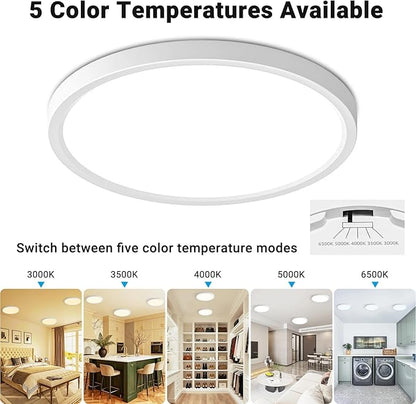 2 Pack LED Flush Mount Ceiling Light,7Inch 15W,3000K/3500K/4000K/5000K/6500K 5 Color Temperatures Ceiling Light Fixture for Kitchen Porch Hallway Bedroom Bathroom and Closet,White