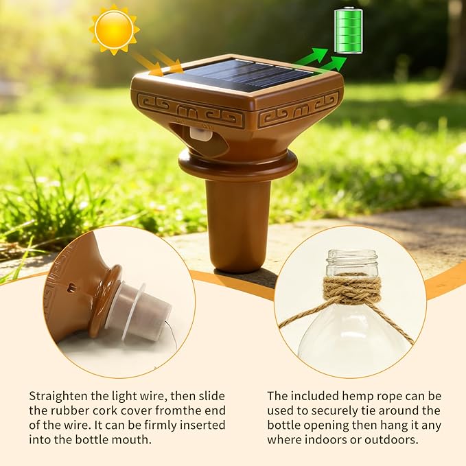 VOOKRY 8 Pack Solar Powered Wine Bottle Lights, 20 LED Waterproof Outdoor Solar Fairy String Cork Lights for Wedding,Christmas,Birthday,Halloween,Garden,Patio,Tabletop,Indoor Decor (Cool White)