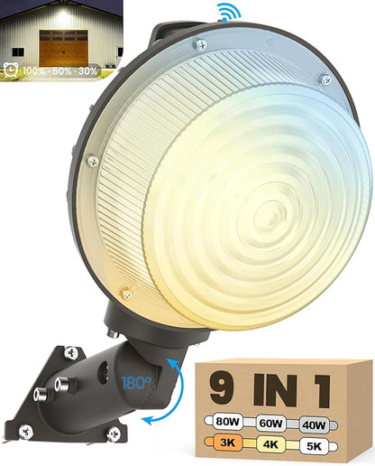 YARBO LED Barn Light with Switchable Wattage & Color: 80W/60W/40W, 5000K/4000K/3000K, 12000LM, Dusk to Dawn & Timer Dimming, AC100-277V, IP65 Waterproof ETL Listed for Garage Yard Barn Security Street