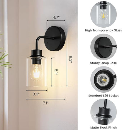 Epinl Battery Operated Black Wall Sconce Set of 2, Wireless Rechargeable Wall Lights with Remote Control, Dimmable Wall Lamp for Bedroom Living Room Hallway
