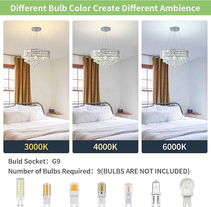 HOPGGIE 17 Inch Crystal Chandeliers Flush Mount Chandelier G9 Base Round Modern Ceiling Light Fixture Pendant Lighting for Living Room Dining Room Laundry Room Kitchen Bedroom (Chrome)