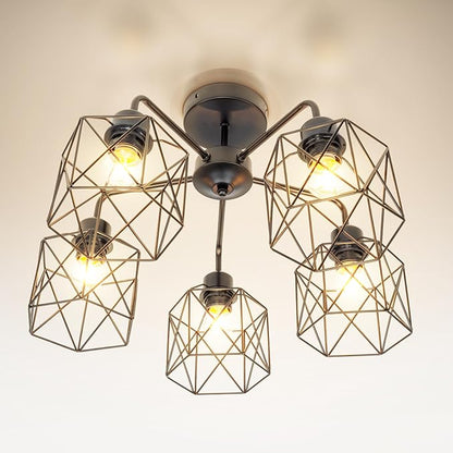 ASD Black Chandelier Semi Flush Mount Ceiling Light Fixture- 5xE26 120V ETL Modern Light Fixtures Ceiling Mount, Semi Flush Mount Chandelier for Entryway, Bedroom, Foyer Lighting Fixtures