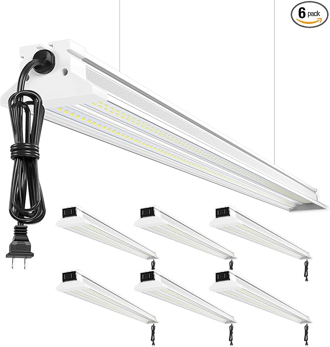 Upgrade Super Bright 6 Pack 60W LED Shop Lights 4FT | 4' 9000LM 5000K 48 inch Linkable 4FT LED Shop Light With Plug in For Workshop Garage Lighting Warehouse Shop Workbench Supermarket Basement Barn