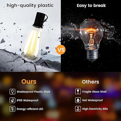 OHLUX 120FT Solar String Lights Outdoor with Remote, 2200K Soft Warm Patio Lights with 52 Shatterproof Tear-Drop LED Filament ST38 Bulbs, Dimmable Outside Edison Hanging Light for Backyard Deck Roof