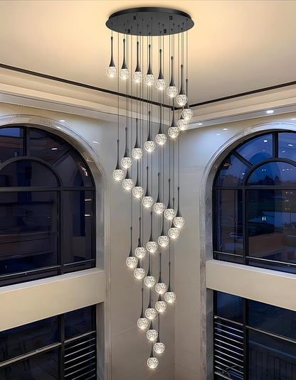 36 Light Modern Glam Crystal Chandelier for High Ceiling LED Dimmable Ceiling Pendant Light Staircase Foyer Enterway Living Room Chandelier Lighting Antique Black