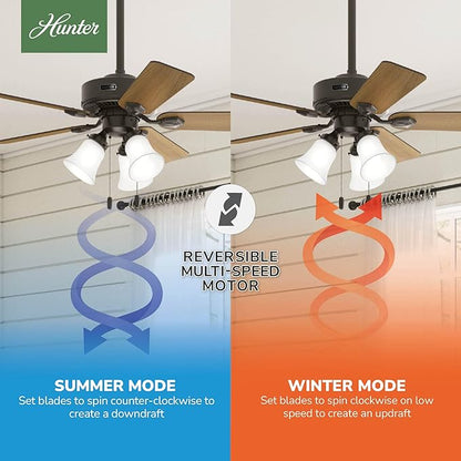 Hunter 44 inch Indoor Ceiling Fan with LED Lights - Bronze Ceiling Fan with Pull Chain, For Bedroom, Living Room, or Kitchen, Standard Mount, No Remote, 5 Blades - Swanson 50881, New Bronze