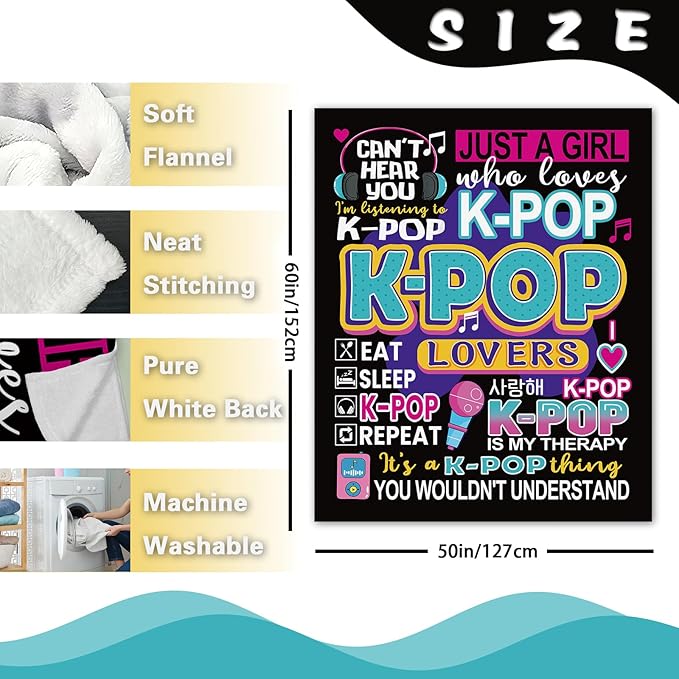 Kpop Gifts for Women Girls Teen Flannel Throw Blanket, Korean Pop Music Present for Korea Friends K-Pop Lovers Fans, Funny Soft Bedding Sofa Blanket Birthday Ideas 50" x 60"