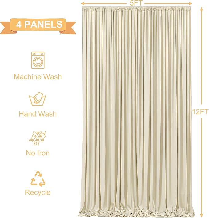 4 Panels Backdrop Curtains for Wedding Party Wrinkle Free Beige Backdrops Curtain Drapes Fabric Decorations Photo Back Drop Cloth for Baby Shower Photography Stage Reception 20ft(W) x 12ft(H)