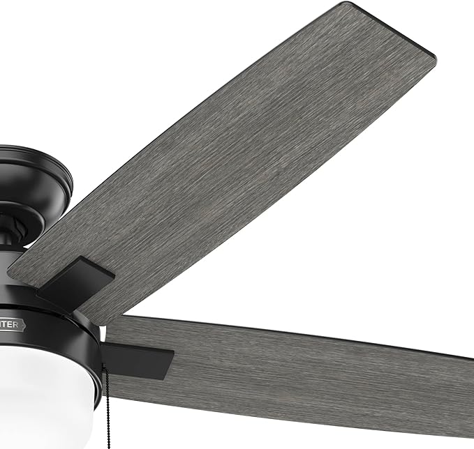 Hunter 52 inch Indoor Ceiling Fan with LED Light - Black Ceiling Fan with Pull Chain, For Bedroom or Living Room, Standard Mount, No Remote, 5 Blades, Includes Bulbs - Anisten 52485, Matte Black