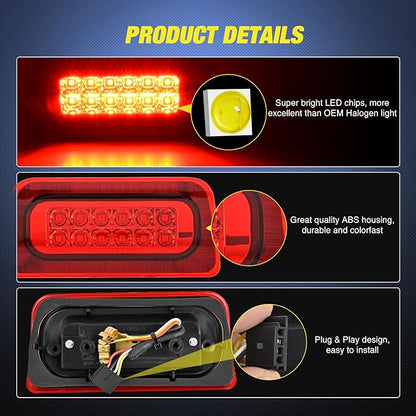 Nilight Third Brake Light Tail High Mount 3rd Stop Lights Red Lens Compatible with Chevy S10 and GMC Sonoma 1994-2003 Isuzu Hombre 1996-2000 Truck Rear Center Cab Lamp