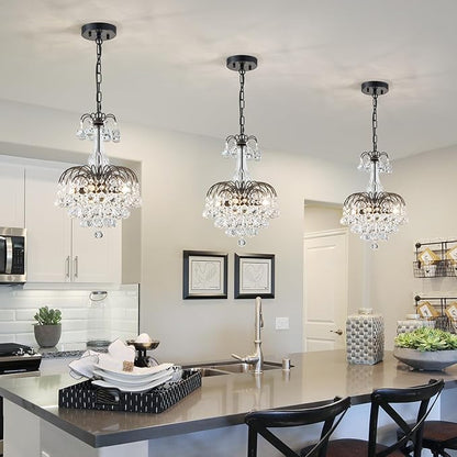 WUZUPS Crystal Chandelier Pendant Flushmount Ceiling Light Modern Lighting Fixture for Bedroom Hallway Bar Kitchen Bathroom, H 14.4" x W 11.8", Black, E12 Base